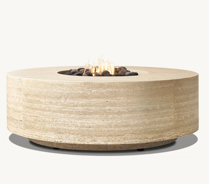 Embers Eternal Outdoor Patio Travertine Plinth Round Fire Pit